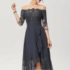 Birthday | A-line Off the Shoulder Asymmetrical Lace Chiffon Cocktail Dress With Sequins As Picture – Womens