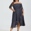 Birthday | A-line Off the Shoulder Asymmetrical Lace Chiffon Cocktail Dress With Sequins As Picture – Womens