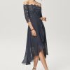 Birthday | A-line Off the Shoulder Asymmetrical Lace Chiffon Cocktail Dress With Sequins As Picture – Womens