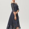 Birthday | A-line Off the Shoulder Asymmetrical Lace Chiffon Cocktail Dress With Sequins As Picture – Womens