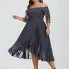 Birthday | A-line Off the Shoulder Asymmetrical Lace Chiffon Cocktail Dress With Sequins As Picture – Womens