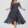 Birthday | A-line Off the Shoulder Asymmetrical Lace Chiffon Cocktail Dress With Sequins As Picture – Womens