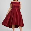 Birthday | A-line Off the Shoulder Asymmetrical Satin Cocktail Dress Burgundy – Womens