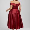 Birthday | A-line Off the Shoulder Asymmetrical Satin Cocktail Dress Burgundy – Womens