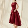 Birthday | A-line Off the Shoulder Asymmetrical Satin Cocktail Dress Burgundy – Womens