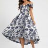 Birthday | A-line Off the Shoulder Asymmetrical Satin Cocktail Dress With Flower As Picture – Womens