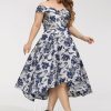 Birthday | A-line Off the Shoulder Asymmetrical Satin Cocktail Dress With Flower As Picture – Womens