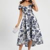 Birthday | A-line Off the Shoulder Asymmetrical Satin Cocktail Dress With Flower As Picture – Womens