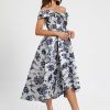 Birthday | A-line Off the Shoulder Asymmetrical Satin Cocktail Dress With Flower As Picture – Womens