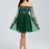 Birthday | A-line Off the Shoulder Short Tulle Homecoming Dress With Sequins Appliques Lace Dark Green – Womens