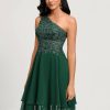 Birthday | A-line One Shoulder Knee-Length Chiffon Lace Cocktail Dress With Sequins Dark Green – Womens