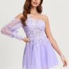 Birthday | A-line One Shoulder Mini Tulle Homecoming Dress Lilac – Womens