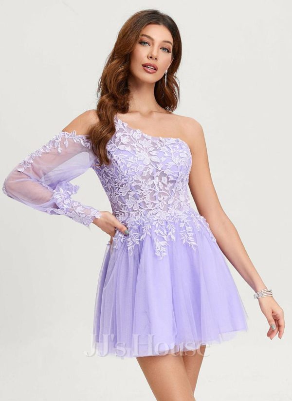 Birthday | A-line One Shoulder Mini Tulle Homecoming Dress Lilac – Womens