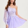 Birthday | A-line One Shoulder Mini Tulle Homecoming Dress Lilac – Womens