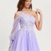 Birthday | A-line One Shoulder Mini Tulle Homecoming Dress Lilac – Womens