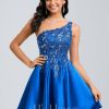 Birthday | A-line One Shoulder Short Satin Homecoming Dress With Appliques Lace Sequins As Picture – Womens