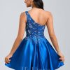 Birthday | A-line One Shoulder Short Satin Homecoming Dress With Appliques Lace Sequins As Picture – Womens