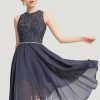 Birthday | A-line Scoop Asymmetrical Chiffon Lace Cocktail Dress With Beading Stormy – Womens