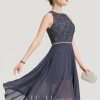 Birthday | A-line Scoop Asymmetrical Chiffon Lace Cocktail Dress With Beading Stormy – Womens