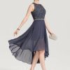 Birthday | A-line Scoop Asymmetrical Chiffon Lace Cocktail Dress With Beading Stormy – Womens