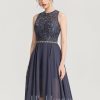 Birthday | A-line Scoop Asymmetrical Chiffon Lace Cocktail Dress With Beading Stormy – Womens