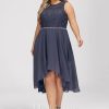 Birthday | A-line Scoop Asymmetrical Chiffon Lace Cocktail Dress With Beading Stormy – Womens