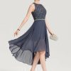 Birthday | A-line Scoop Asymmetrical Chiffon Lace Cocktail Dress With Beading Stormy – Womens