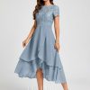 Birthday | A-line Scoop Asymmetrical Lace Chiffon Cocktail Dress Dusty Blue – Womens