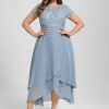 Birthday | A-line Scoop Asymmetrical Lace Chiffon Cocktail Dress Dusty Blue – Womens