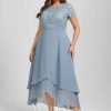 Birthday | A-line Scoop Asymmetrical Lace Chiffon Cocktail Dress Dusty Blue – Womens