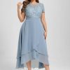 Birthday | A-line Scoop Asymmetrical Lace Chiffon Cocktail Dress Dusty Blue – Womens