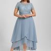 Birthday | A-line Scoop Asymmetrical Lace Chiffon Cocktail Dress Dusty Blue – Womens