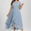 Birthday | A-line Scoop Asymmetrical Lace Chiffon Cocktail Dress Dusty Blue – Womens