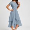 Birthday | A-line Scoop Asymmetrical Lace Chiffon Cocktail Dress Dusty Blue – Womens