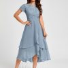 Birthday | A-line Scoop Asymmetrical Lace Chiffon Cocktail Dress Dusty Blue – Womens