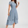 Birthday | A-line Scoop Asymmetrical Lace Chiffon Cocktail Dress Dusty Blue – Womens