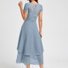 Birthday | A-line Scoop Asymmetrical Lace Chiffon Cocktail Dress Dusty Blue – Womens