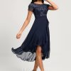 Birthday | A-line Scoop Asymmetrical Lace Chiffon Cocktail Dress With Cascading Ruffles As Picture – Womens