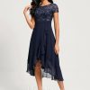 Birthday | A-line Scoop Asymmetrical Lace Chiffon Cocktail Dress With Cascading Ruffles As Picture – Womens