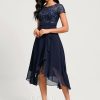 Birthday | A-line Scoop Asymmetrical Lace Chiffon Cocktail Dress With Cascading Ruffles As Picture – Womens