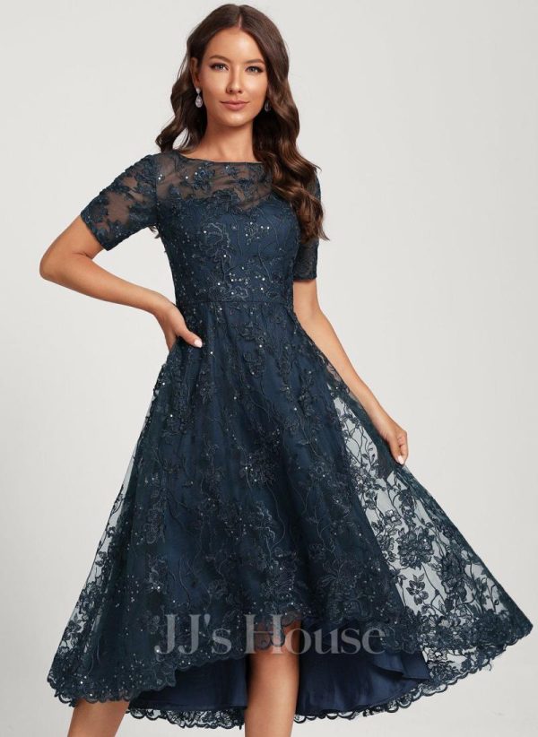 Birthday | A-line Scoop Asymmetrical Sequin Lace Cocktail Dress With Sequins Dark Navy – Womens