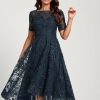 Birthday | A-line Scoop Asymmetrical Sequin Lace Cocktail Dress With Sequins Dark Navy – Womens