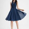 Birthday | A-line Scoop Knee-Length Chiffon Lace Cocktail Dress With Beading Navy Blue – Womens