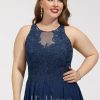 Birthday | A-line Scoop Knee-Length Chiffon Lace Cocktail Dress With Beading Navy Blue – Womens