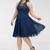 Birthday | A-line Scoop Knee-Length Chiffon Lace Cocktail Dress With Beading Navy Blue – Womens