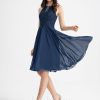 Birthday | A-line Scoop Knee-Length Chiffon Lace Cocktail Dress With Beading Navy Blue – Womens