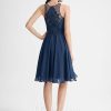 Birthday | A-line Scoop Knee-Length Chiffon Lace Cocktail Dress With Beading Navy Blue – Womens