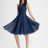 Birthday | A-line Scoop Knee-Length Chiffon Lace Cocktail Dress With Beading Navy Blue – Womens