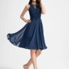 Birthday | A-line Scoop Knee-Length Chiffon Lace Cocktail Dress With Beading Navy Blue – Womens