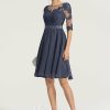 Birthday | A-line Scoop Knee-Length Chiffon Lace Cocktail Dress With Beading Stormy – Womens